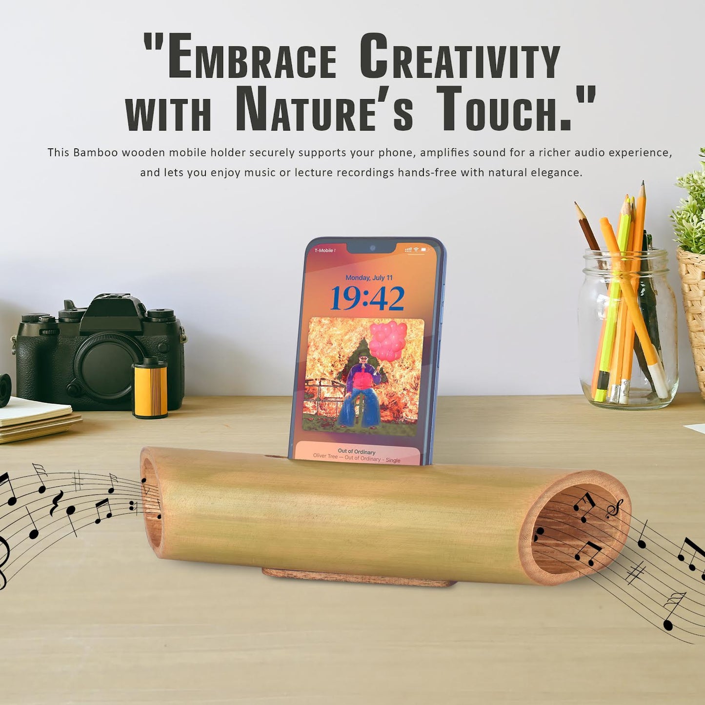 Naturecrafted Bamboo Made Mobile Holder (Stand) with Natural Acoustic Enhance Sound